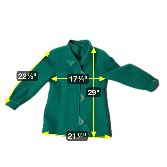 Vintage Womens Green Wool Coat Size 8 1980s Leather Accents Winter Zip Buttons - Picture 9 of 9